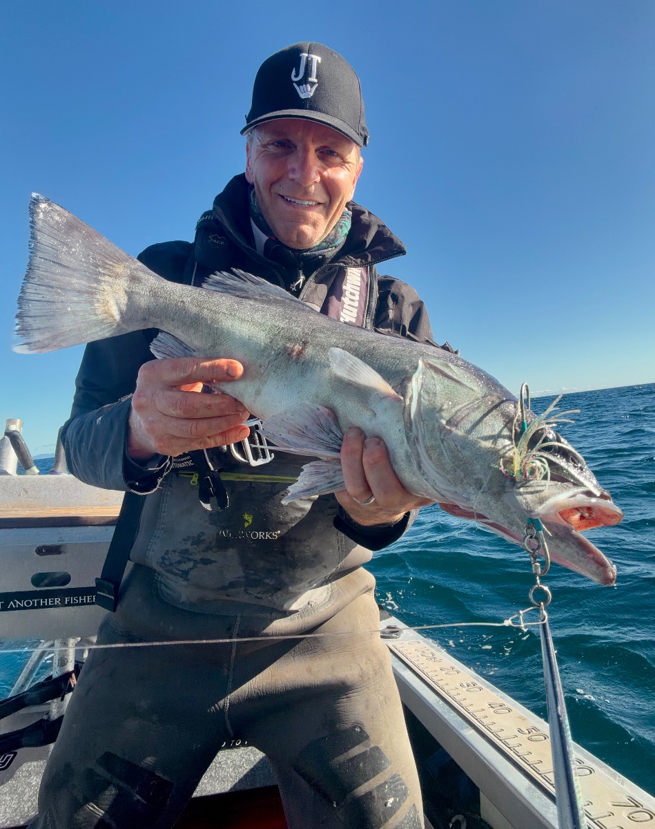 Grouper on deep slow pitch jigging.